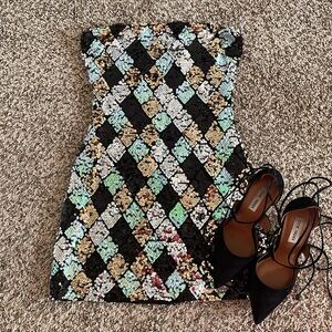 12th Tribe Sequin Strapless Mini Dress